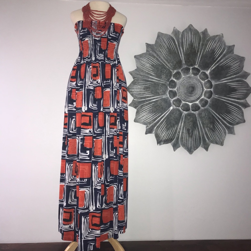 geometric sleeveless/tube top maxi dress